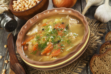 Pea soup on the table