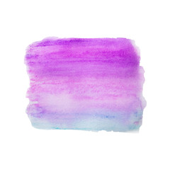 Blue, purple watercolor hand painted, colorful gradient stripes isolated on white background. Abstract of fluid ink, acrylic dry brush strokes, stains, spots, geometric horizontal lines.