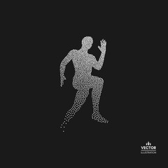 Running man. Design for sport, business, science and technology. Dotted silhouette of person. Vector illustration.