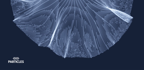 Array with Dynamic Particles. 3D Technology Style. Abstract Background. Vector Illustration.