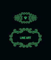 Retro frame with place for text. Vintage decoration element. Line art design for invitations, posters and labels. Vector illustration for marketing and business presentation.