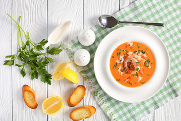 hot bisque of shredded alaskan crab meat