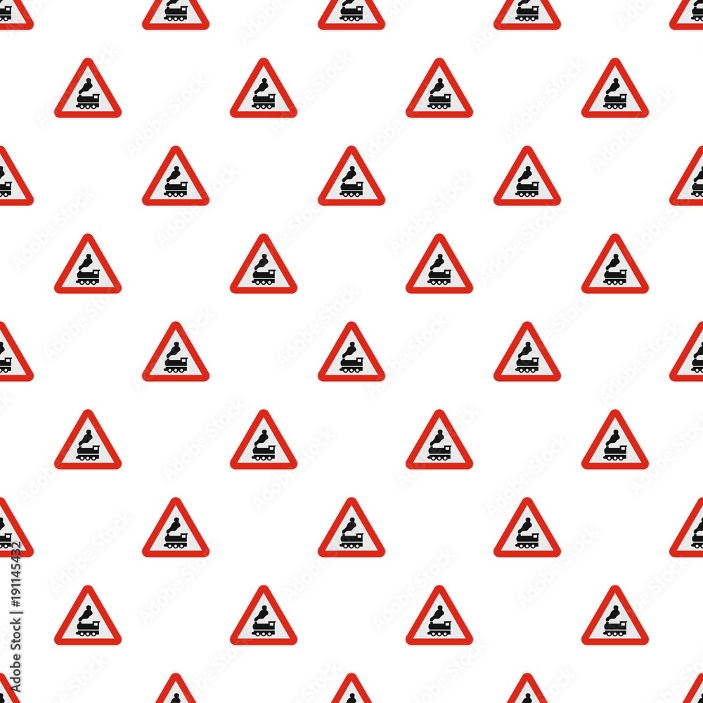 Poster railway crossing without barrier pattern seamless in flat style for any design