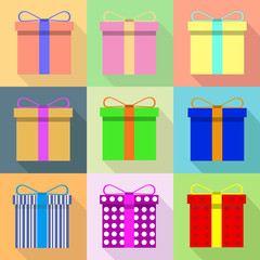Gift, a set of gifts with shadows. Gift with ribbon and shadow.