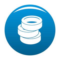 Stack of tire icon vector blue circle isolated on white background 