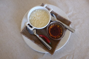 pepper oil and grated cheese