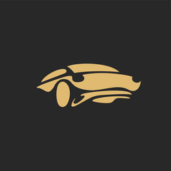 minimal logo of golden sports car vector illustration.