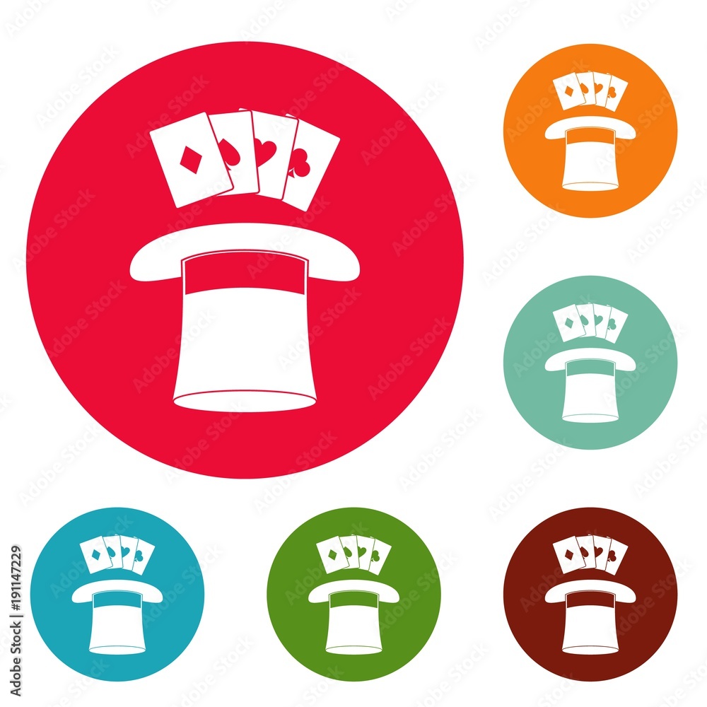 Poster hat with card icons circle set vector isolated on white background