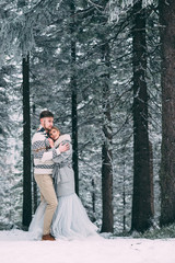 Fototapeta premium Photo of happy man and woman outdoor in winter