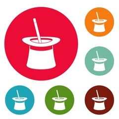 Wand in hat icons circle set vector isolated on white background