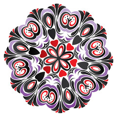 Floral Black and Red Round Ornament