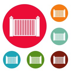 Steel fence icons circle set vector isolated on white background
