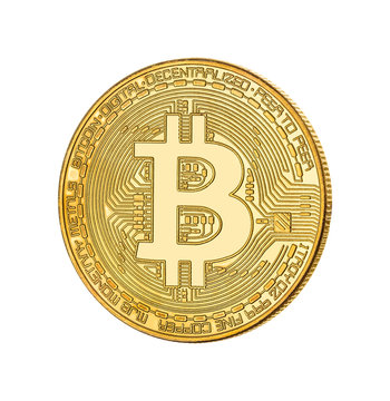 Face of the crypto currency golden bitcoin on  white background