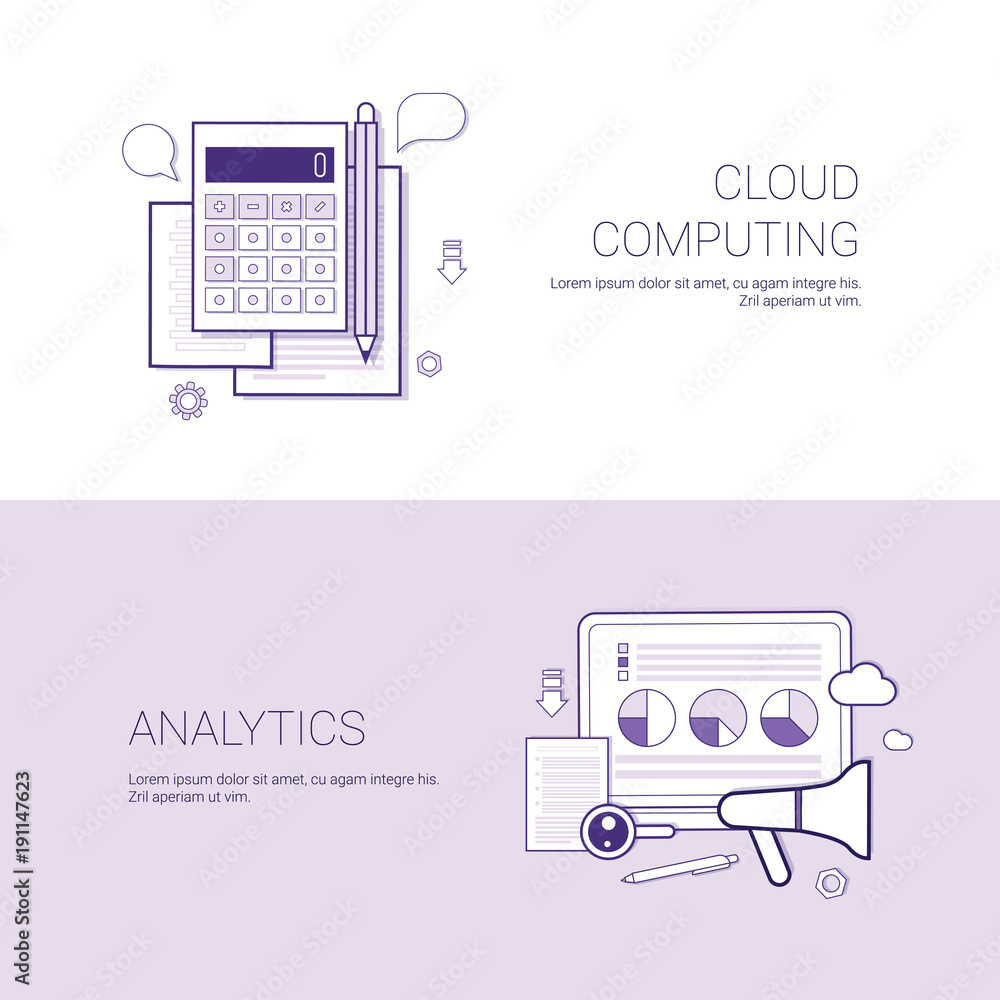 Poster set of cloud computing and analytics banners business concept template background with copy space ve