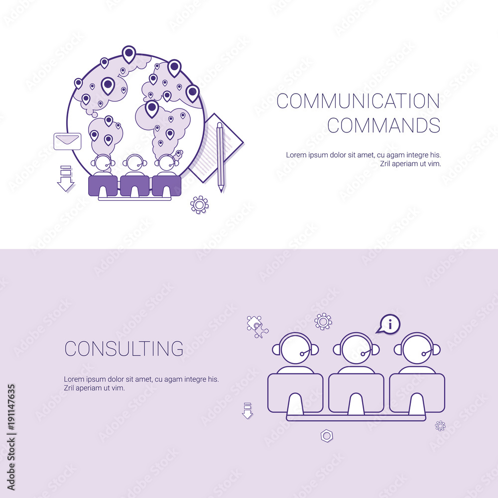 Poster set of communication commands and consulting banners business concept template background with copy 