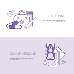 Set of Online Medicine Banners Business Concept Template Background With Copy Space Vector Illustration