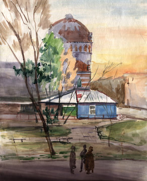 landscape with synagogue