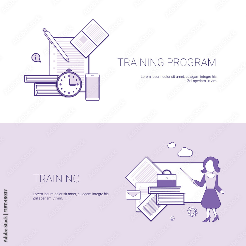 Aufkleber set of training program banners business concept template background with copy space vector illustra