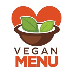 Vegan menu promotional poster with bowl of soup with leaves