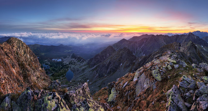 Fototapeta Mountain landcape panorama at summer in Poland Tatras near Zakopane from peak Swinica