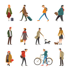 Fototapeta na wymiar People daily outdoor life in casual clothes vector flat character icons