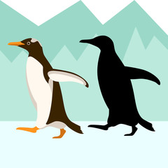 penguin vector illustration flat style black silhouette profile