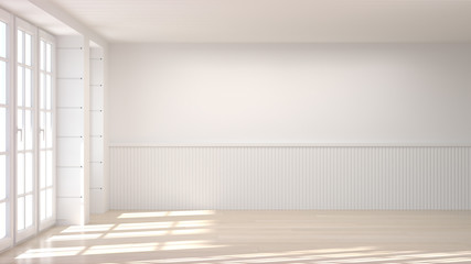 Empty white room 3D illustration waiting for decoration interior background