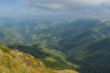 Naklejka premium Promenade au col de Bagargui lprès des Chalets d’Iraty, dans les estives des Pyrénées.