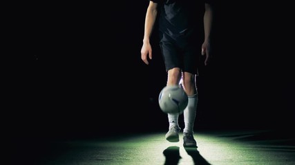 Soccer palyer preforms impressive dribbling tricks.