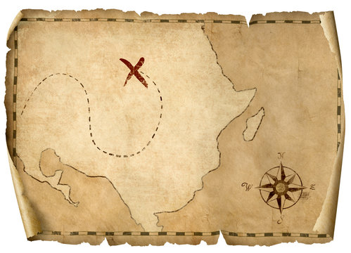 Fototapeta skarb piratów stara mapa na białym tle ilustracja 3d