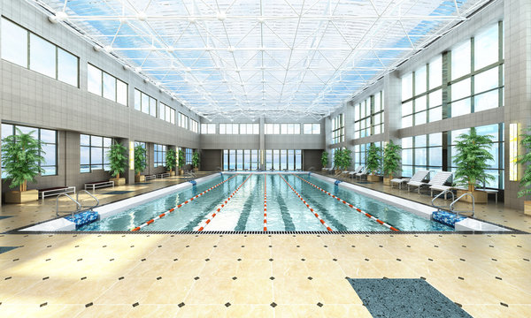 swimming pool interior 3d render image