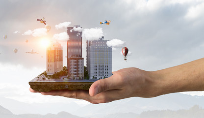 Urban construction development. Mixed media