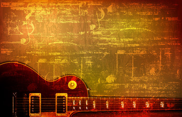 abstract grunge background with acoustic guitar - obrazy, fototapety, plakaty