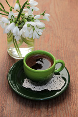 Snowdrops, Spring, a cup of coffee
