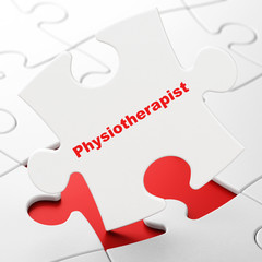 Health concept: Physiotherapist on White puzzle pieces background, 3D rendering