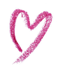 Red color lipstick paint in heart shape on background