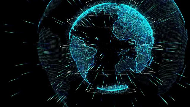 Digital Earth and asteroid in the middle of universe, 4K 