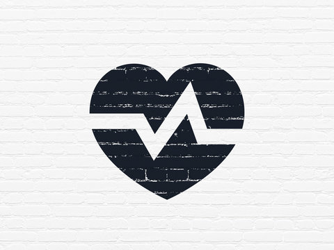 Health Concept: Painted Black Heart Icon On White Brick Wall Background