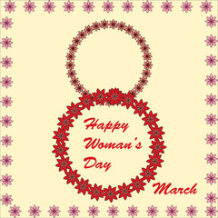 Vector of woman`s day greeting card with flowers.