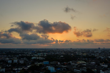 Cityscape at evening with clouds skyline twilight and sunset