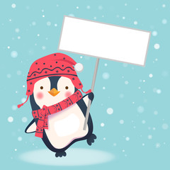 penguin holding sign