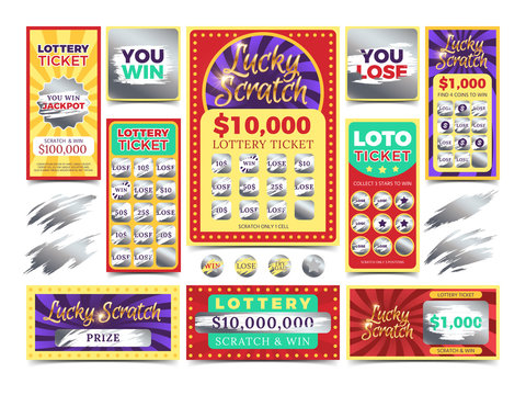 Winning scratching lottery vector tickets