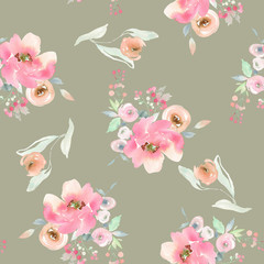 Seamless summer pattern with watercolor flowers handmade.