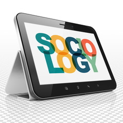 Learning concept: Tablet Computer with Painted multicolor text Sociology on display, 3D rendering