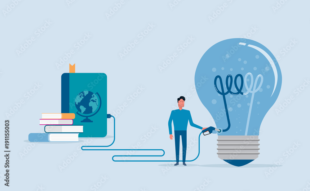 Poster flat vector design for creative fill up and brain power concept with businessman character knowledge