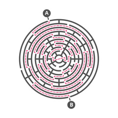 Round maze kids game. Labyrinth puzzle vector template
