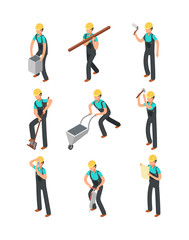 Fototapeta na wymiar Builder workers, construction professionals isolated 3d people vector set