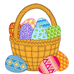 Happy Easter. Bright Easter Eggs in the basket isolated on white background.