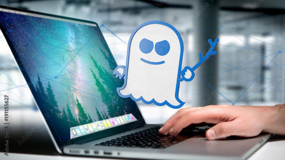 Poster businessman holding a spectre processor attack with network connection - 3d render