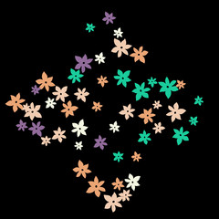 Festive Background with Colorful  flowers. Feminine Pattern for Postcard, Print, Banner or Poster. Small Pretty  flowers For Party Decoration, Wedding, Birthday or Anniversary Invitation. 
